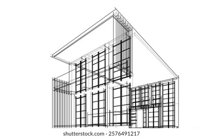 Architectural sketch of a building 3d illustration