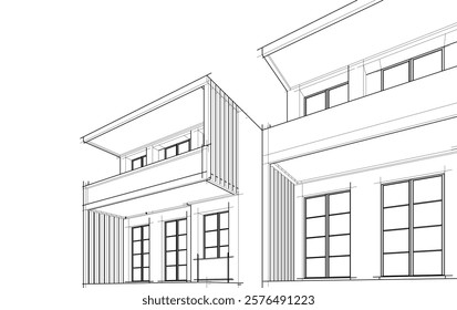 Architectural sketch of a building 3d illustration