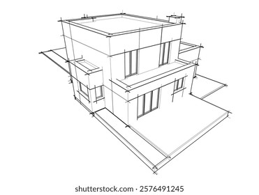 Architectural sketch of a building 3d illustration