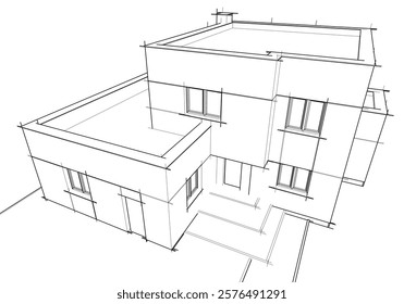 Architectural sketch of a building 3d illustration