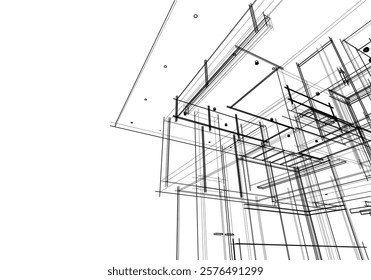 Architectural sketch of a building 3d illustration