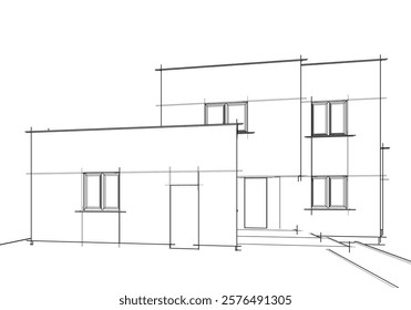Architectural sketch of a building 3d illustration