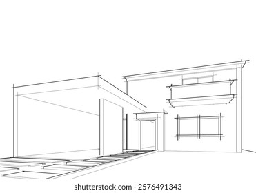 Architectural sketch of a building 3d illustration