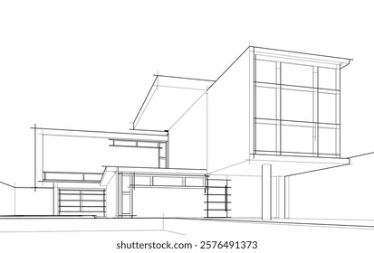 Architectural sketch of a building 3d illustration
