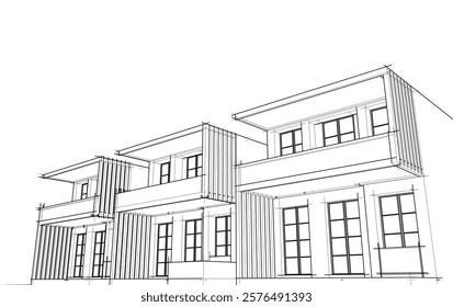 Architectural sketch of a building 3d illustration