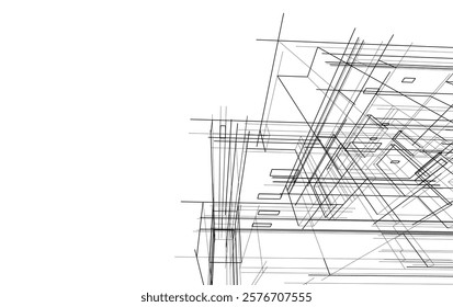 Architectural sketch of a building 3d illustration