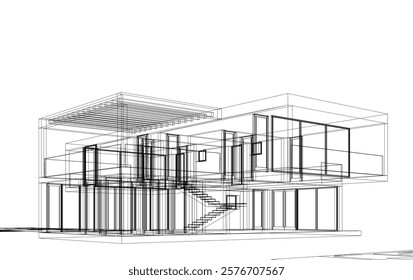 Architectural sketch of a building 3d illustration