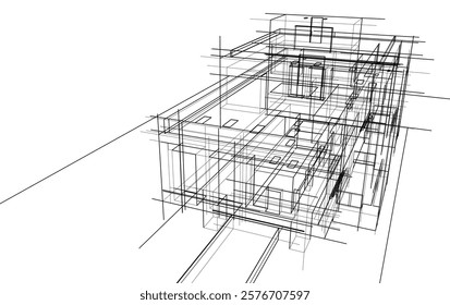 Architectural sketch of a building 3d illustration