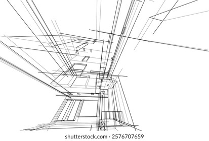 Architectural sketch of a building 3d illustration