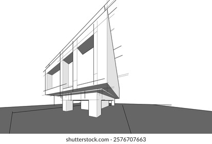 Architectural sketch of a building 3d illustration