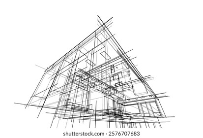 Architectural sketch of a building 3d illustration