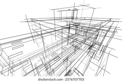 Architectural sketch of a building 3d illustration