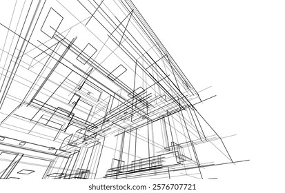 Architectural sketch of a building 3d illustration