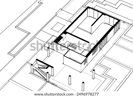 Architectural sketch of a building 3d illustration