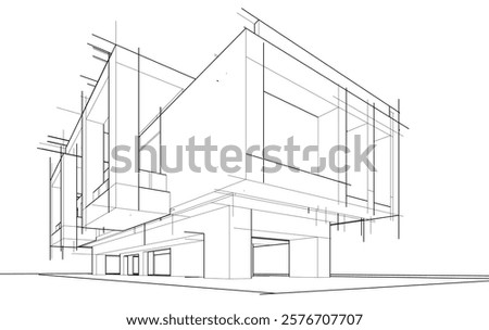 Architectural sketch of a building 3d illustration