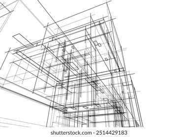Architektonische Zeichnung eines Gebäudes. 3D-Vektorgrafik.