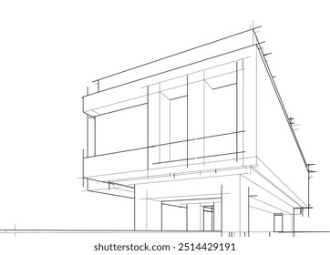 Boceto arquitectónico de un edificio. Vector 3d ilustración.