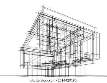 Architectural sketch of a building. Vector 3d illustration.