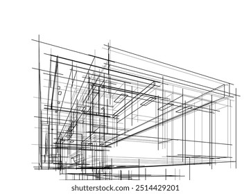 Esboço arquitetônico de um edifício. Ilustração em 3d vetorial.