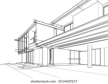 Architectural sketch of a building. Vector 3d illustration.