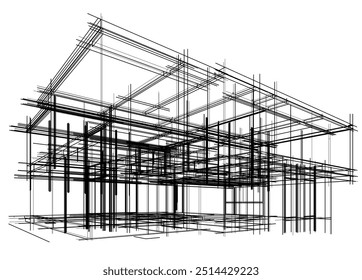 Architectural sketch of a building. Vector 3d illustration.