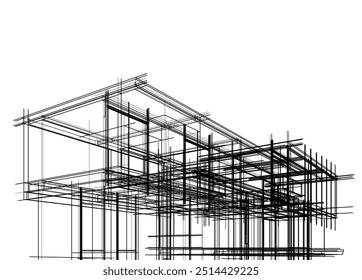 Boceto arquitectónico de un edificio. Vector 3d ilustración.
