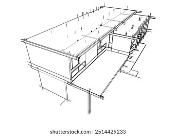 Architectural sketch of a building. Vector 3d illustration.