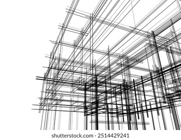 Esboço arquitetônico de um edifício. Ilustração em 3d vetorial.