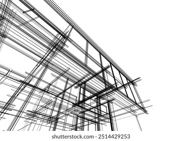 Architectural sketch of a building. Vector 3d illustration.