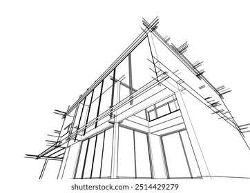 Architectural sketch of a building. Vector 3d illustration.