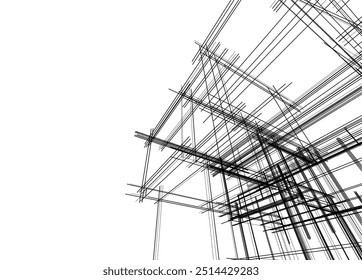 Boceto arquitectónico de un edificio. Vector 3d ilustración.