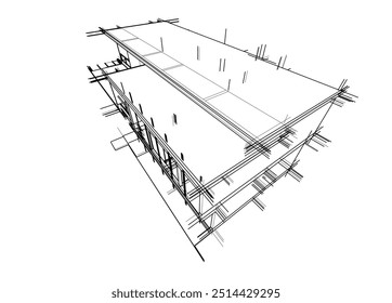Architectural sketch of a building. Vector 3d illustration.