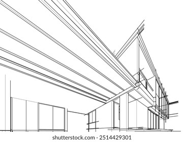 Architectural sketch of a building. Vector 3d illustration.