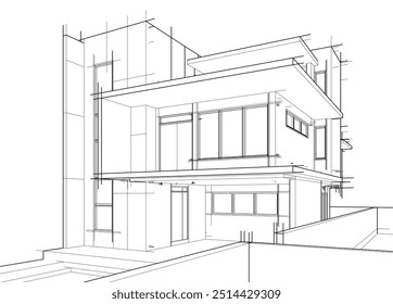 Esboço arquitetônico de um edifício. Ilustração em 3d vetorial.