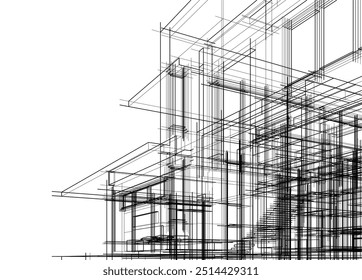 Boceto arquitectónico de un edificio. Vector 3d ilustración.