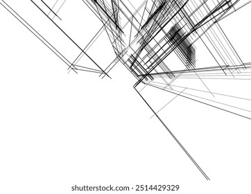 Esboço arquitetônico de um edifício. Ilustração em 3d vetorial.