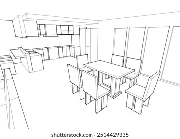 Esboço arquitetônico de um edifício. Ilustração em 3d vetorial.