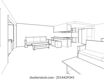 Architektonische Zeichnung eines Gebäudes. 3D-Vektorgrafik.
