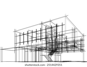 Architectural sketch of a building. Vector 3d illustration.