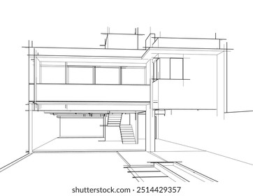 Architectural sketch of a building. Vector 3d illustration.