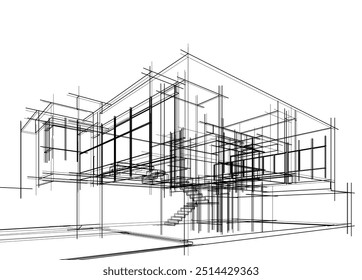 Boceto arquitectónico de un edificio. Vector 3d ilustración.
