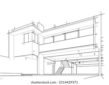 Architectural sketch of a building. Vector 3d illustration.