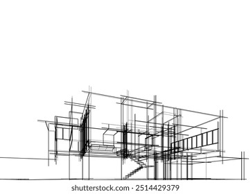 Architectural sketch of a building. Vector 3d illustration.