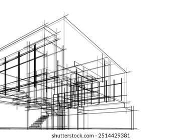 Architectural sketch of a building. Vector 3d illustration.