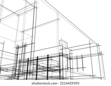 Architektonische Zeichnung eines Gebäudes. 3D-Vektorgrafik.