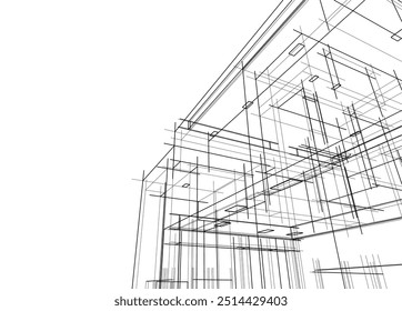 Boceto arquitectónico de un edificio. Vector 3d ilustración.