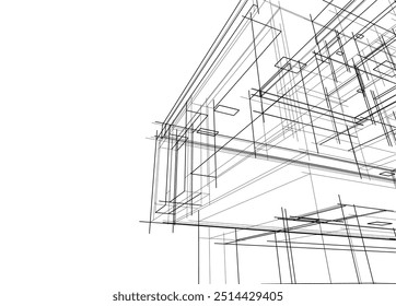 Boceto arquitectónico de un edificio. Vector 3d ilustración.