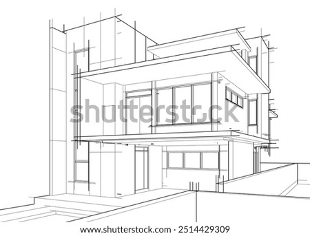 Architectural sketch of a building. Vector 3d illustration.