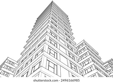 Architectural sketch of a building. Vector drawing