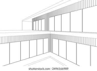 Architectural sketch of a building. Vector drawing